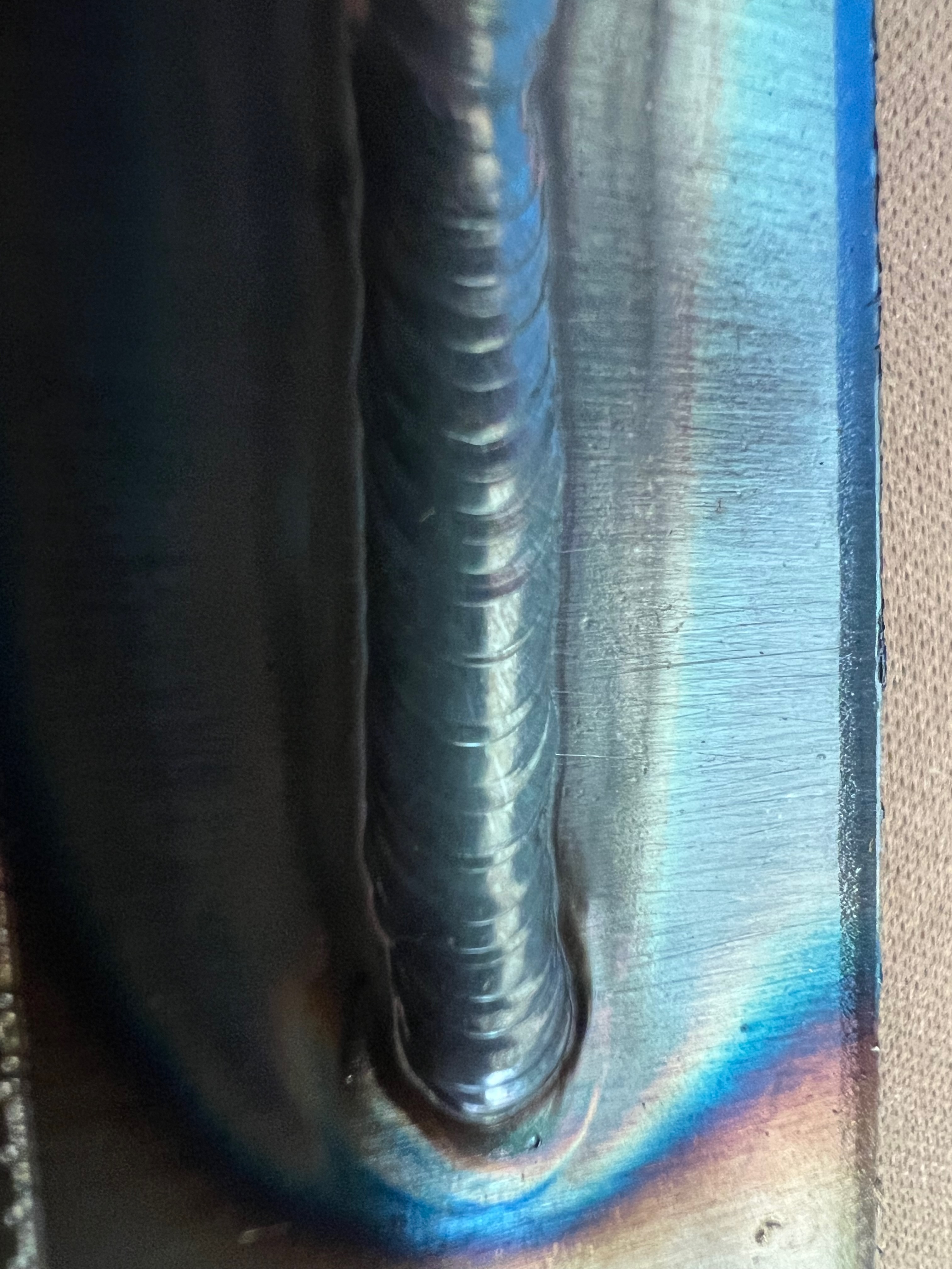 Corner TIG weld showing excellent technique and heat coloration